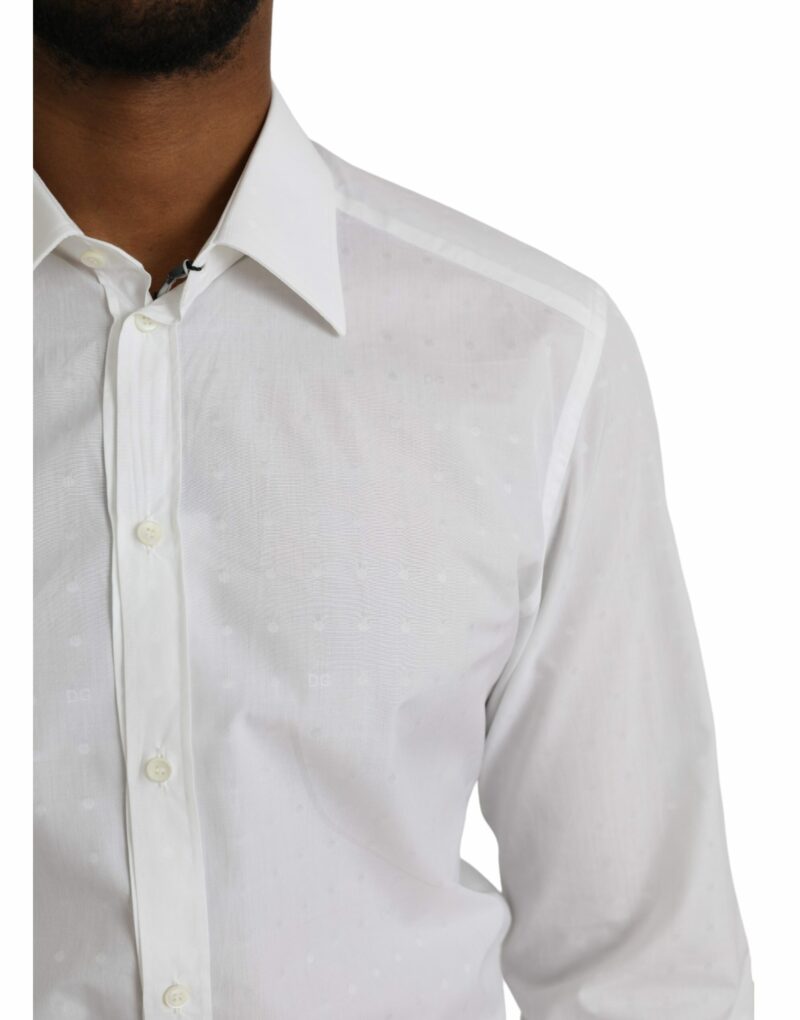 Dolce & Gabbana White Logo Cotton Men Dress GOLD Shirt - Image 5