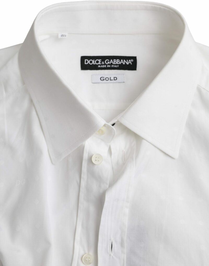 Dolce & Gabbana White Logo Cotton Men Dress GOLD Shirt - Image 6