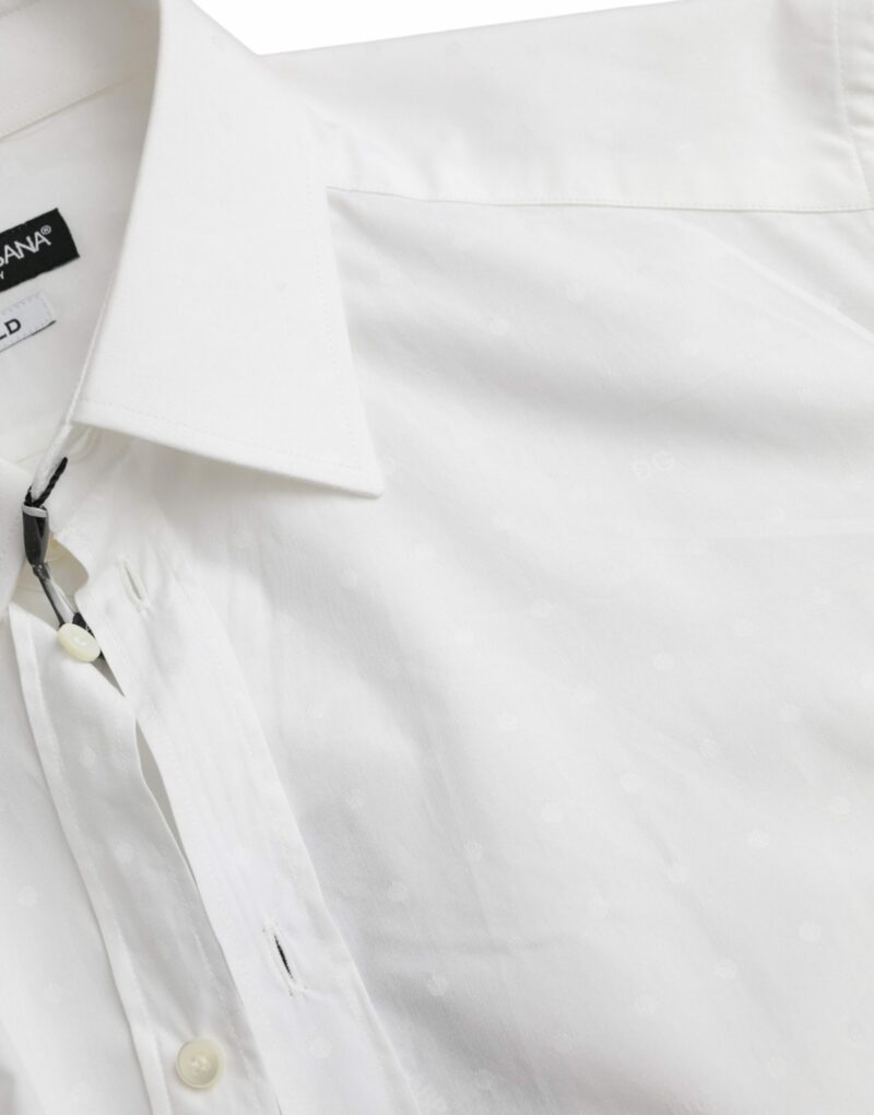Dolce & Gabbana White Logo Cotton Men Dress GOLD Shirt - Image 7