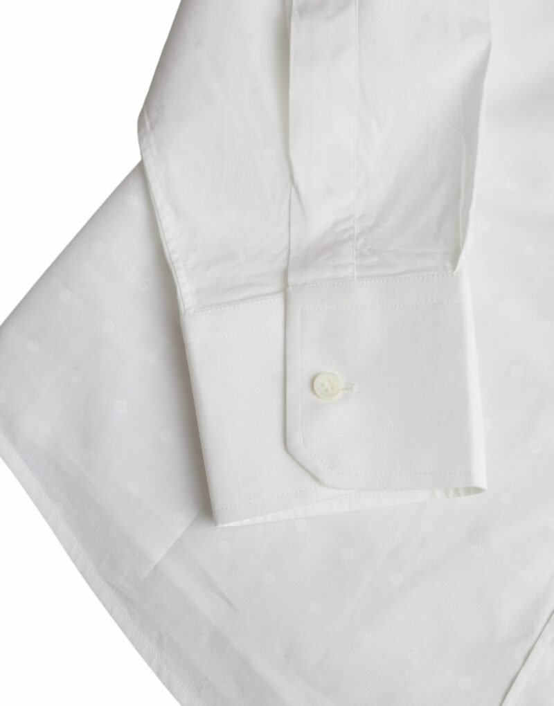 Dolce & Gabbana White Logo Cotton Men Dress GOLD Shirt - Image 8