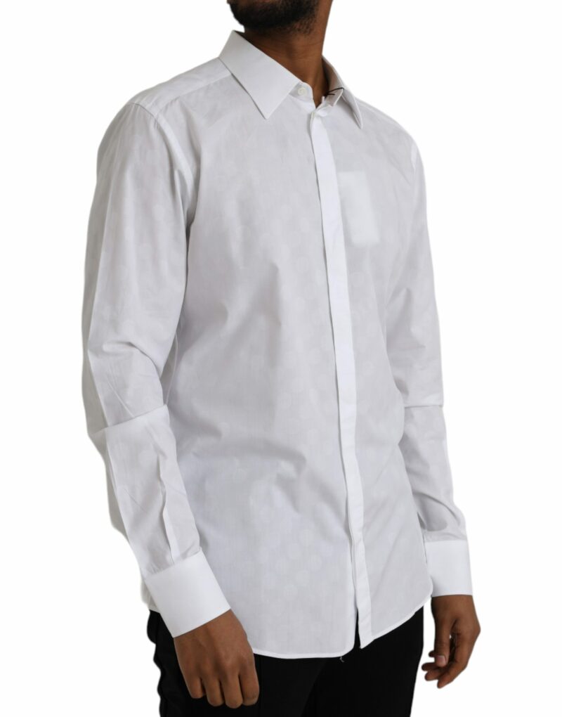 Dolce & Gabbana White Polka Dotted Cotton Dress GOLD Shirt - Image 2