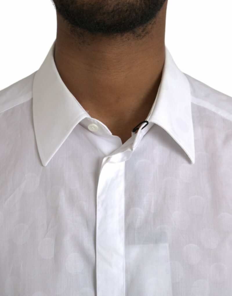 Dolce & Gabbana White Polka Dotted Cotton Dress GOLD Shirt - Image 4
