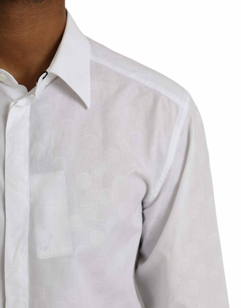 Dolce & Gabbana White Polka Dotted Cotton Dress GOLD Shirt - Image 5