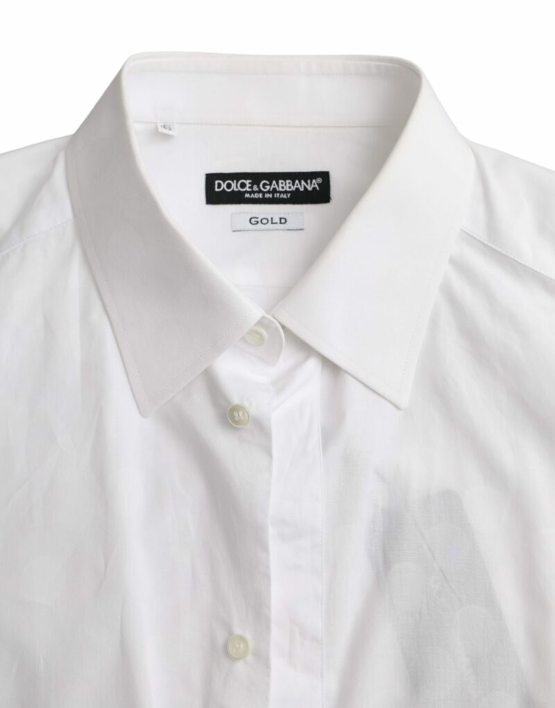 Dolce & Gabbana White Polka Dotted Cotton Dress GOLD Shirt - Image 6