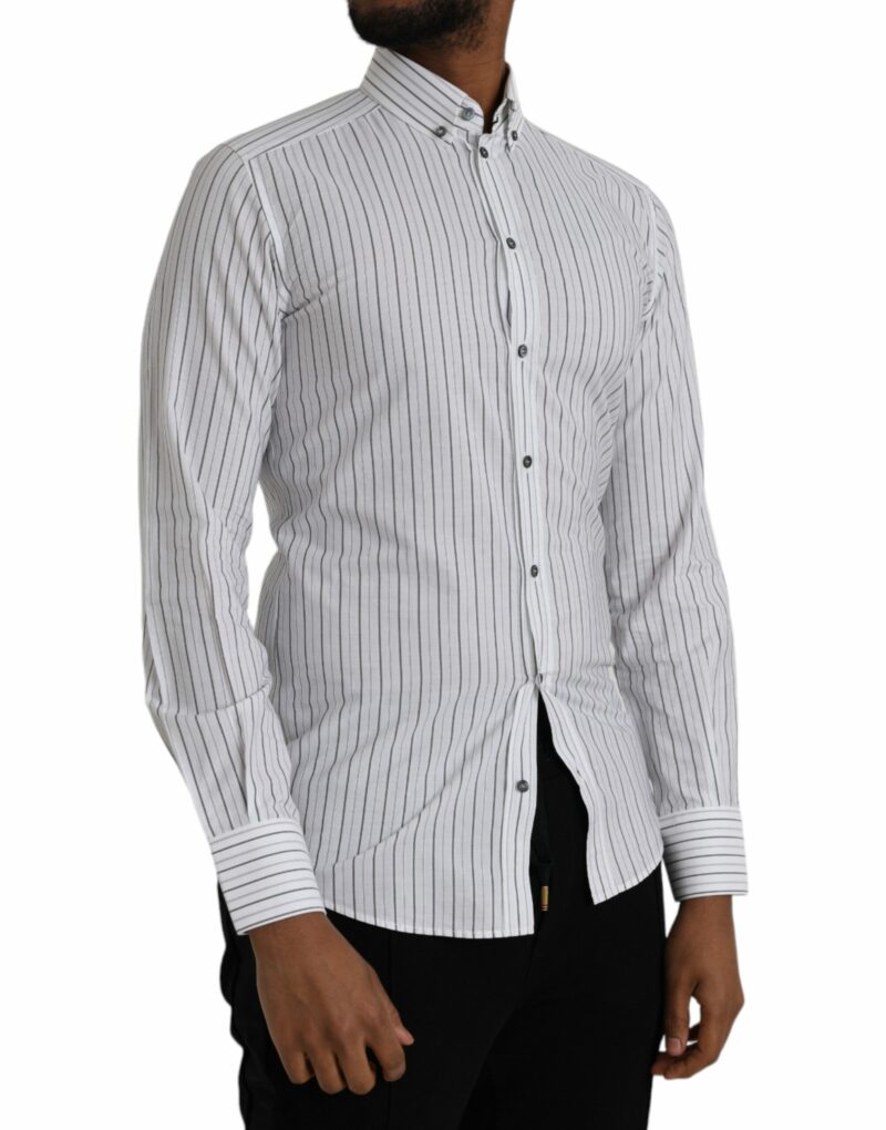 Dolce & Gabbana Black White Striped Formal Dress GOLD Shirt - Image 3