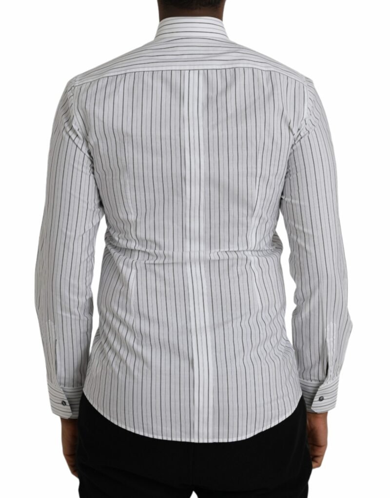 Dolce & Gabbana Black White Striped Formal Dress GOLD Shirt - Image 4