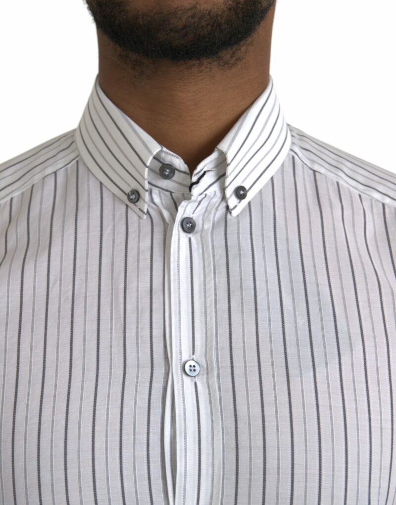 Dolce & Gabbana Black White Striped Formal Dress GOLD Shirt - Image 5