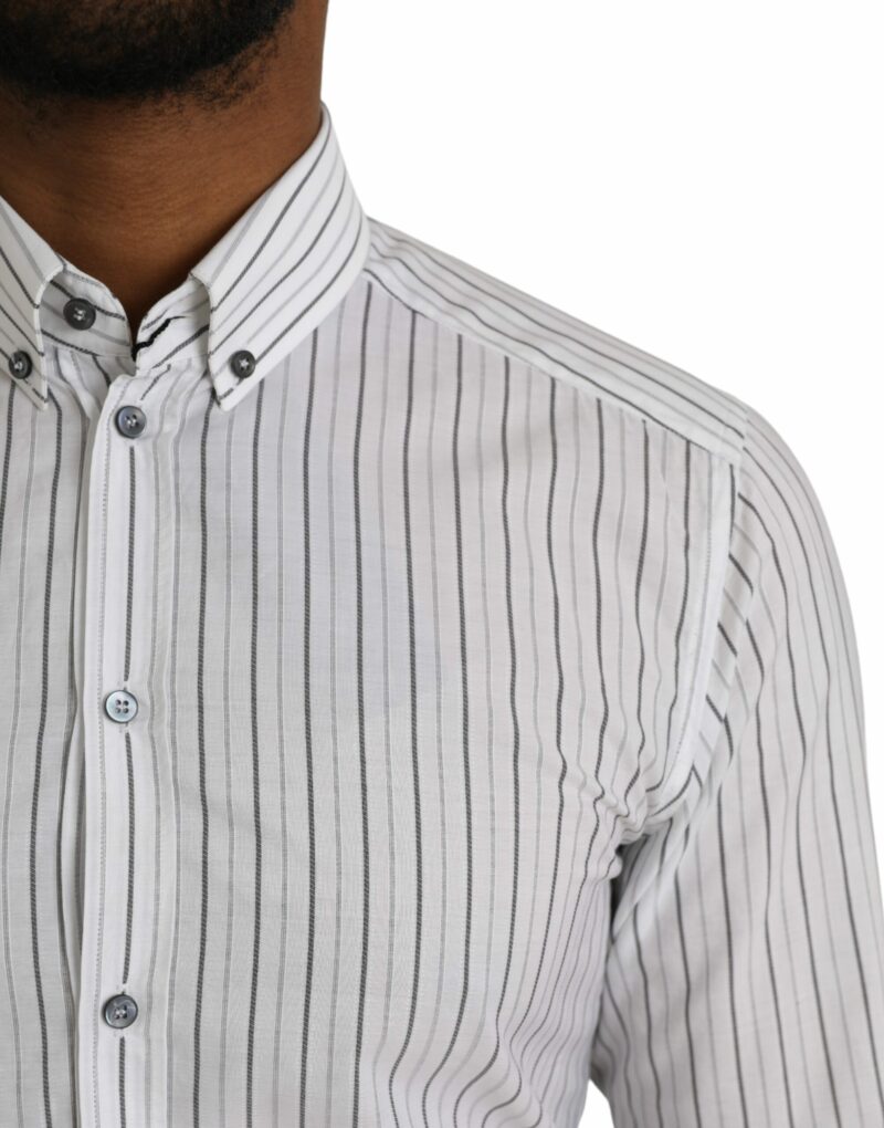 Dolce & Gabbana Black White Striped Formal Dress GOLD Shirt - Image 6
