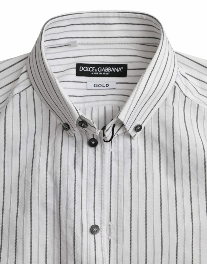 Dolce & Gabbana Black White Striped Formal Dress GOLD Shirt - Image 7