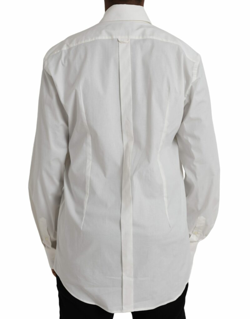Dolce & Gabbana White Cotton Dress Slim Fit GOLD Shirt - Image 4