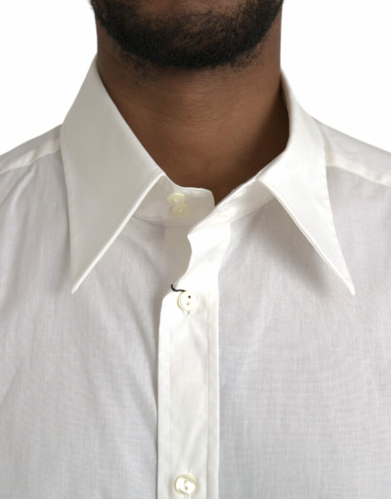 Dolce & Gabbana White Cotton Dress Slim Fit GOLD Shirt - Image 5
