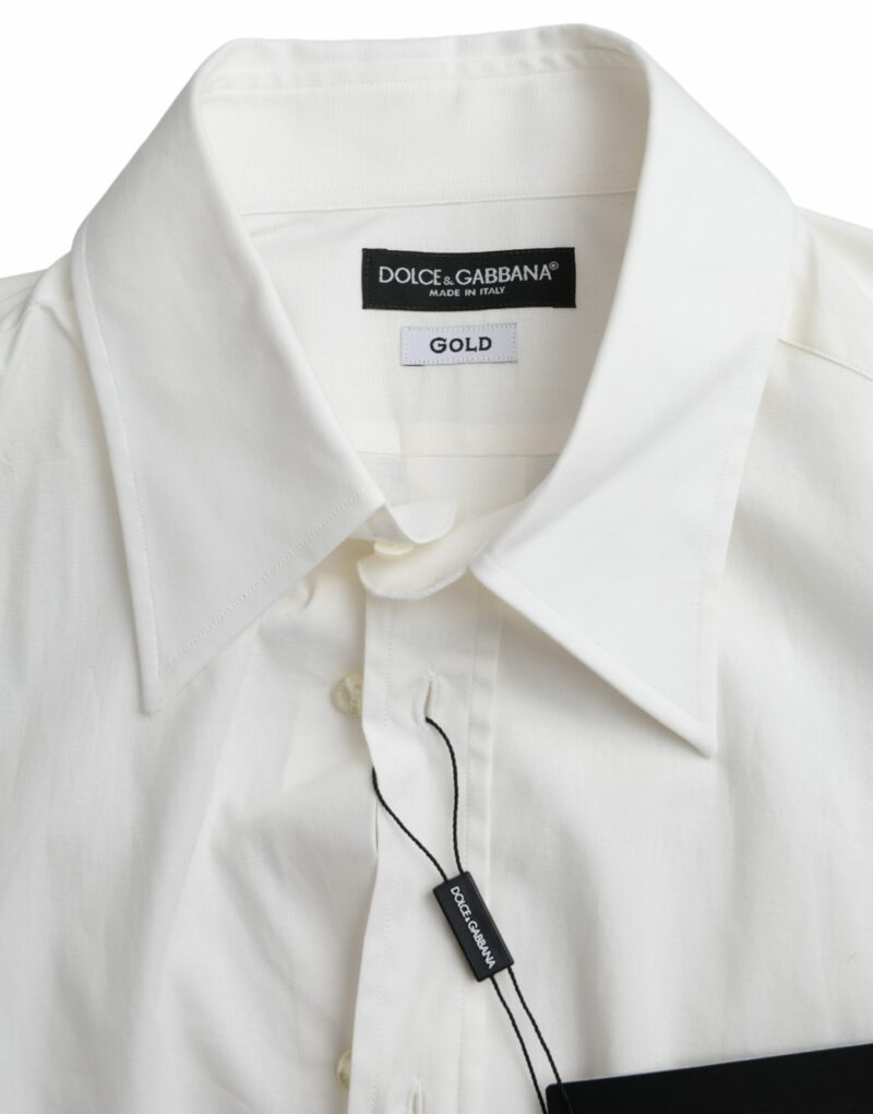 Dolce & Gabbana White Cotton Dress Slim Fit GOLD Shirt - Image 6