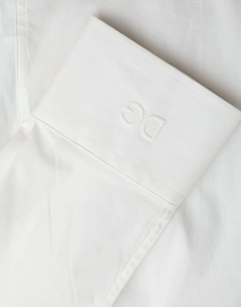 Dolce & Gabbana White Cotton Dress Slim Fit GOLD Shirt - Image 7