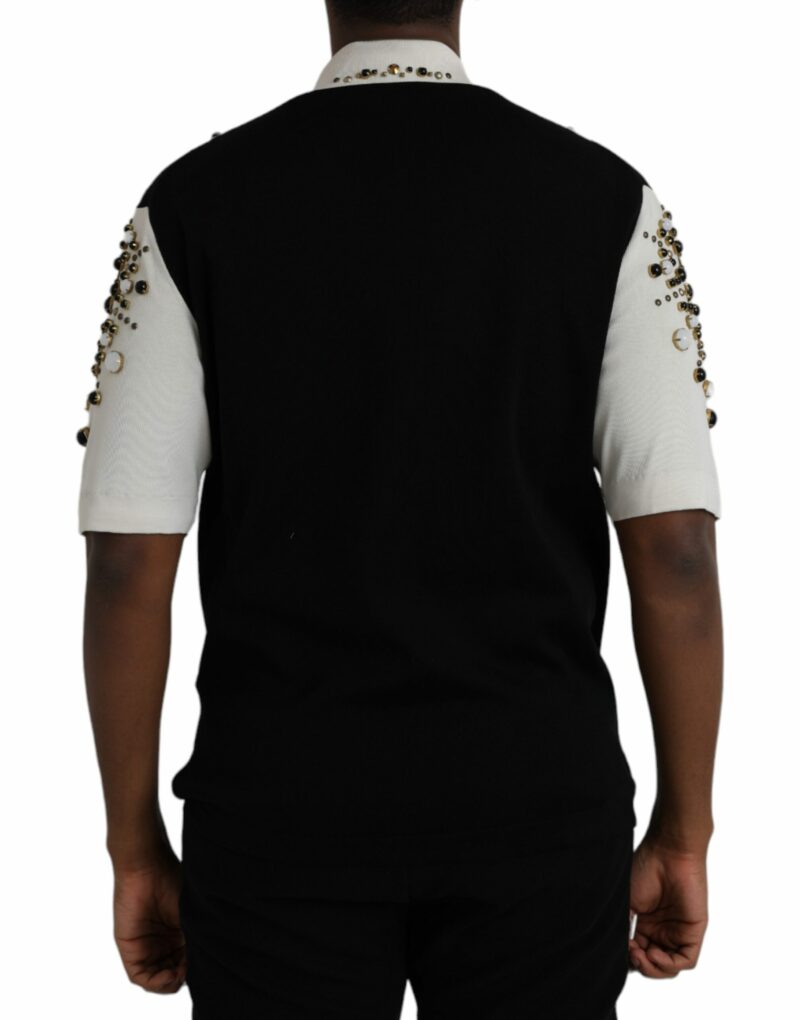 Dolce & Gabbana White Black Silk Studded Stone Crystal Shirt - Image 3