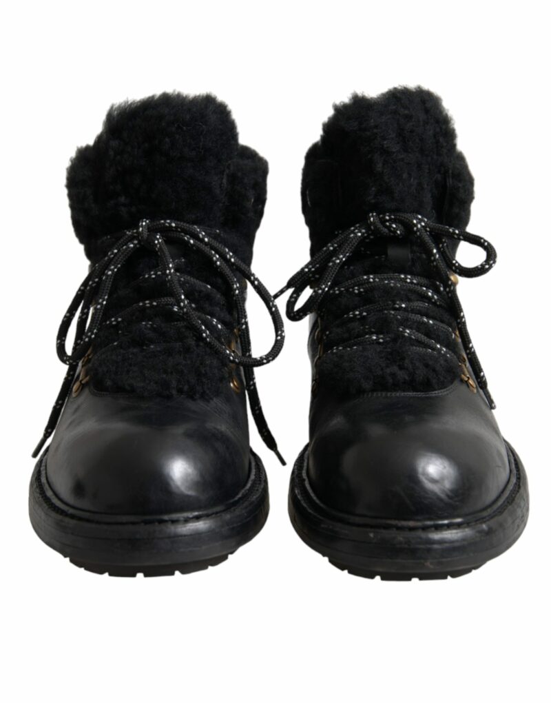 Dolce & Gabbana Black Leather Bernini Shearling Boots Shoes - Image 2