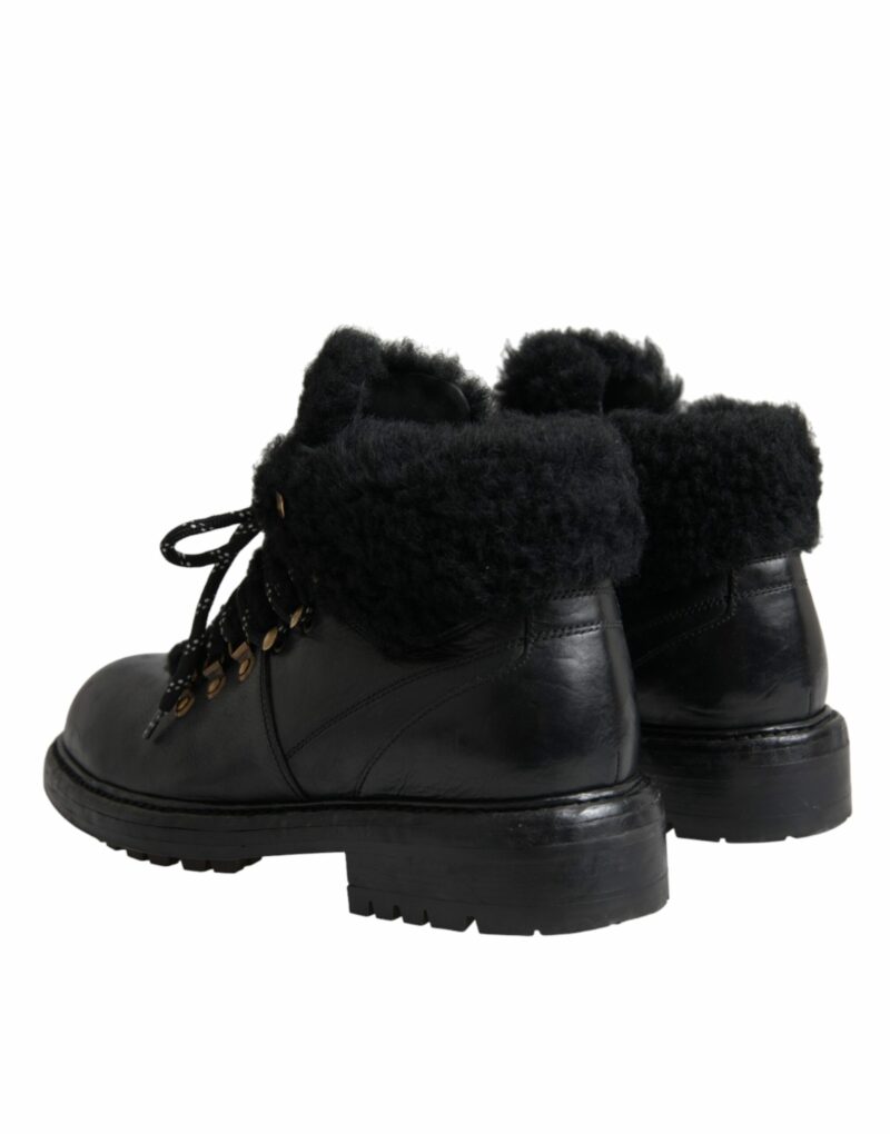 Dolce & Gabbana Black Leather Bernini Shearling Boots Shoes - Image 4