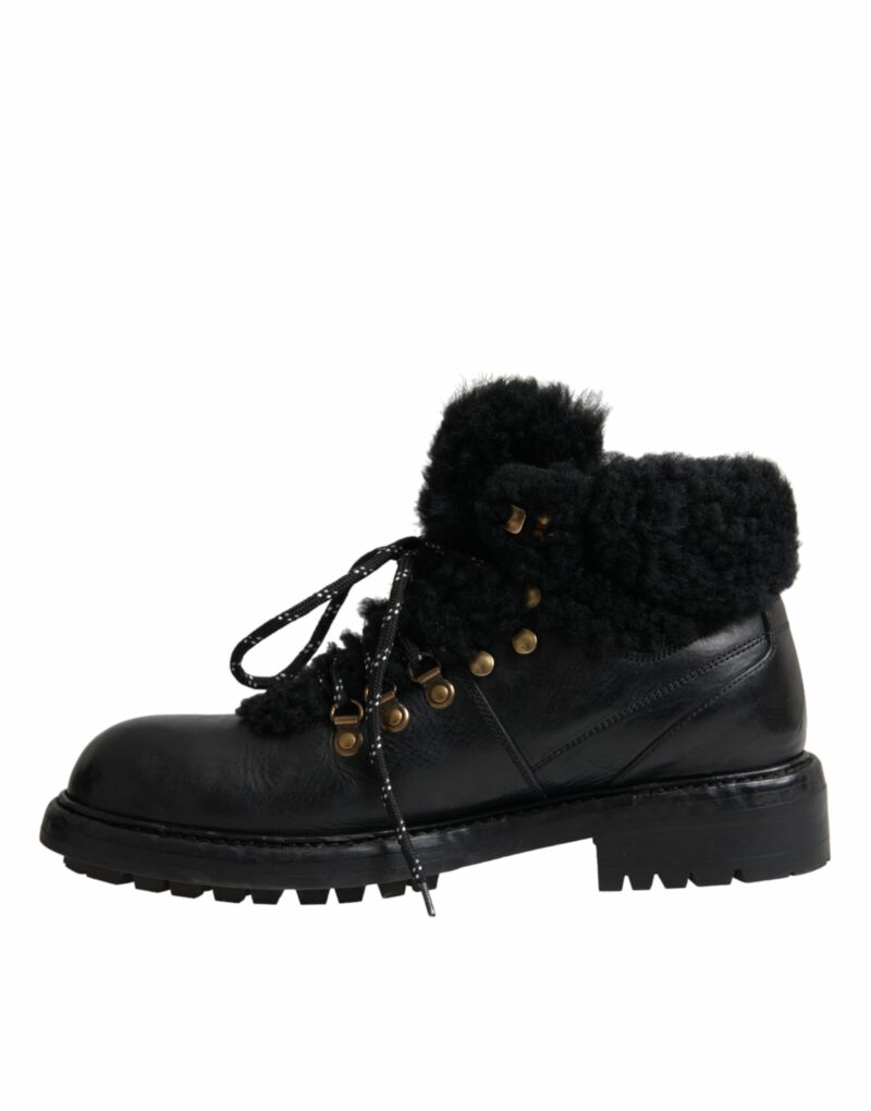 Dolce & Gabbana Black Leather Bernini Shearling Boots Shoes - Image 5