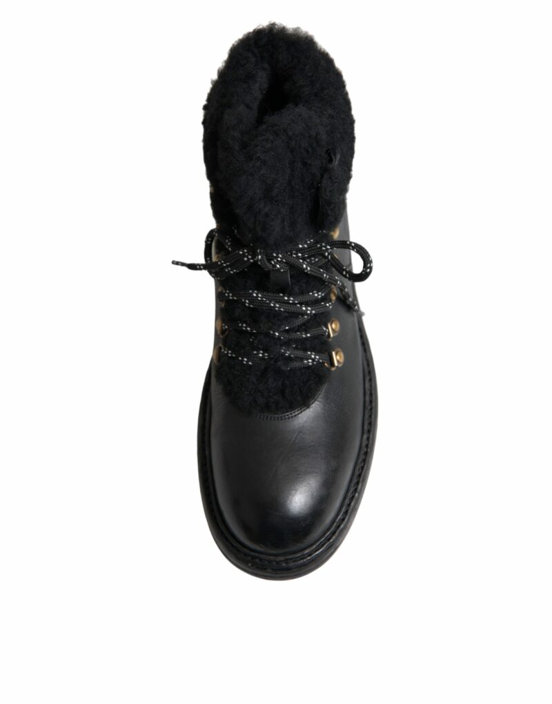 Dolce & Gabbana Black Leather Bernini Shearling Boots Shoes - Image 8