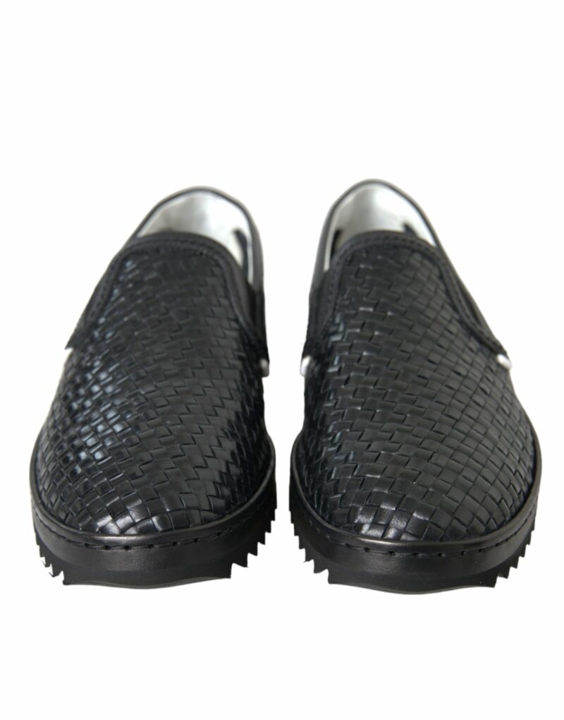 Dolce & Gabbana Black Woven Buffalo Leather Men Loafers Shoes - Image 2