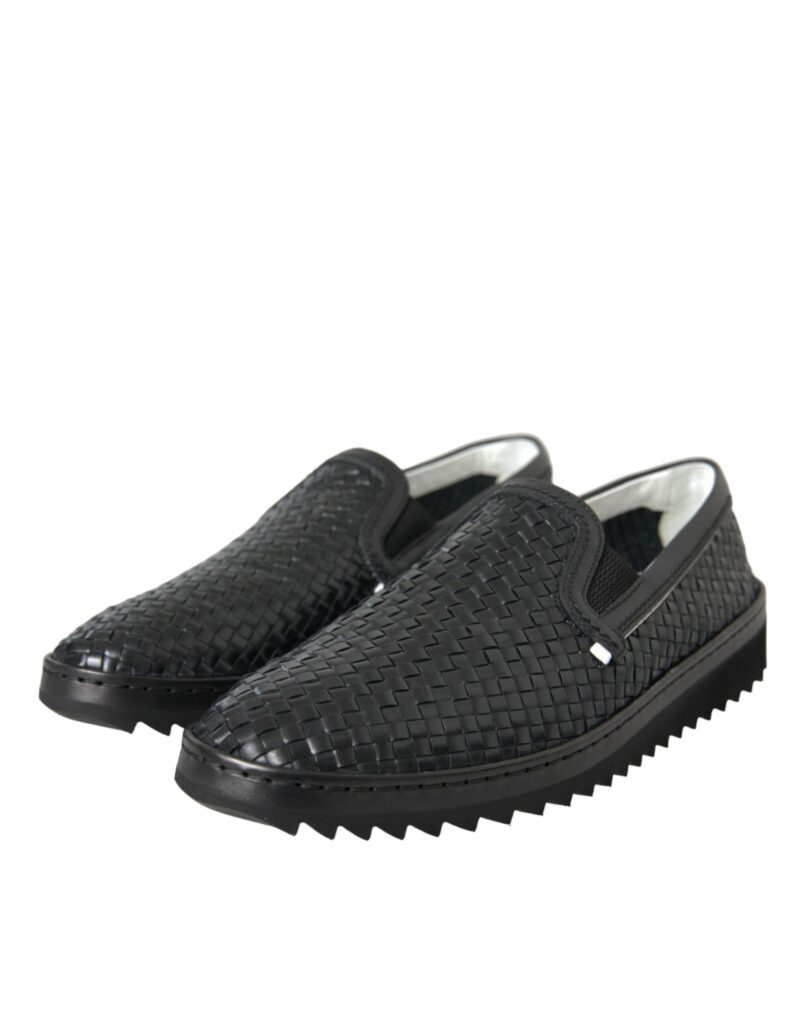 Dolce & Gabbana Black Woven Buffalo Leather Men Loafers Shoes - Image 3