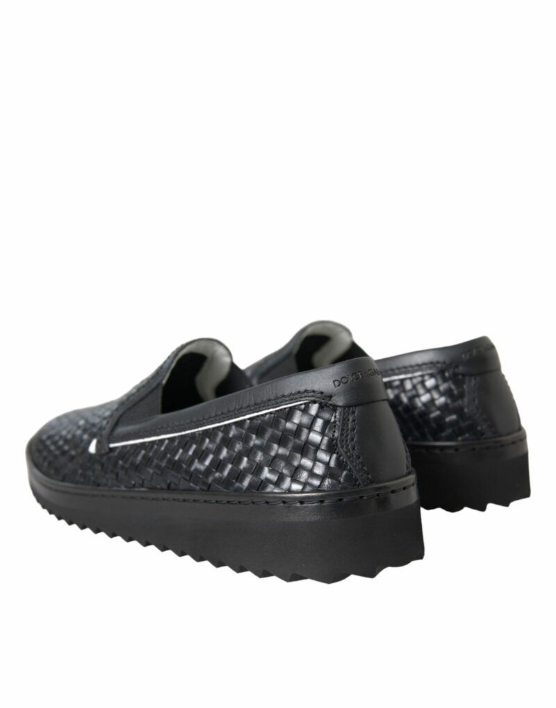 Dolce & Gabbana Black Woven Buffalo Leather Men Loafers Shoes - Image 4