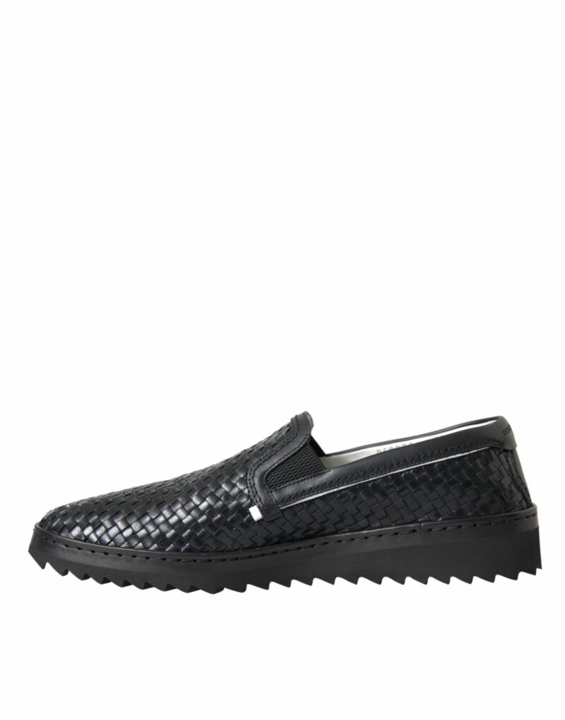 Dolce & Gabbana Black Woven Buffalo Leather Men Loafers Shoes - Image 5