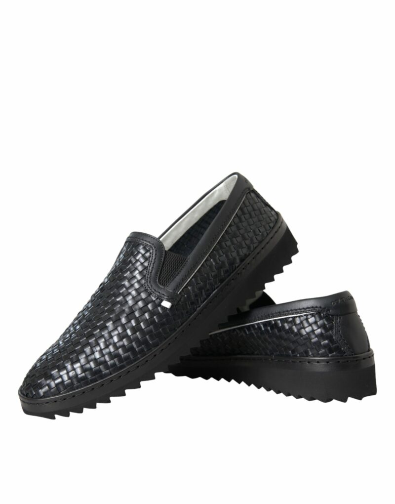 Dolce & Gabbana Black Woven Buffalo Leather Men Loafers Shoes - Image 7