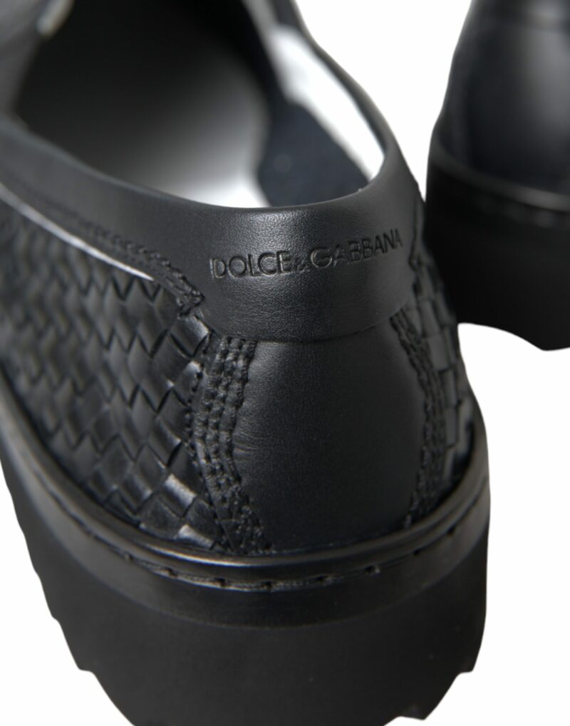 Dolce & Gabbana Black Woven Buffalo Leather Men Loafers Shoes - Image 8