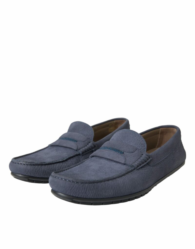 Dolce & Gabbana Blue Calf Leather Slip On Moccasin Shoes - Image 3