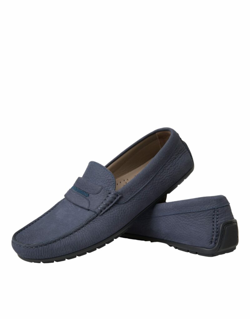 Dolce & Gabbana Blue Calf Leather Slip On Moccasin Shoes - Image 7