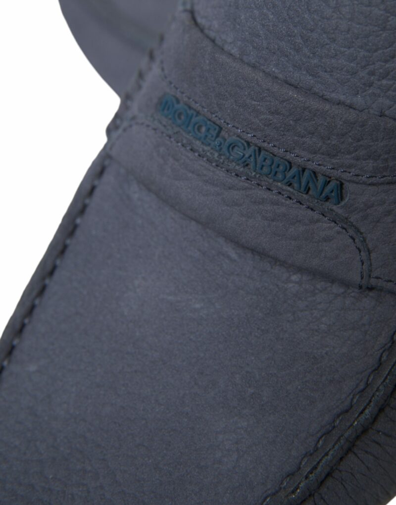 Dolce & Gabbana Blue Calf Leather Slip On Moccasin Shoes - Image 8