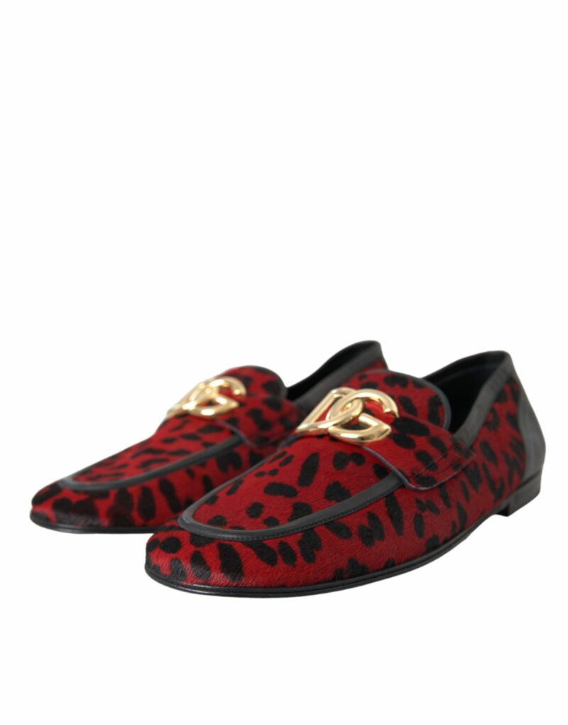 Dolce & Gabbana Red Black Leopard DG Loafers Formal Men Shoes - Image 3
