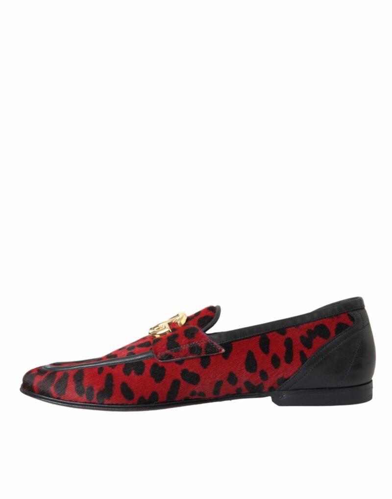 Dolce & Gabbana Red Black Leopard DG Loafers Formal Men Shoes - Image 5
