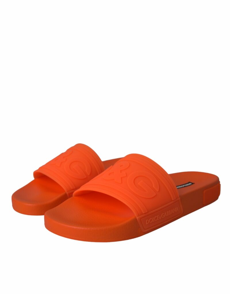 Dolce & Gabbana Orange Rubber Slides Sandals Beachwear Shoes - Image 3