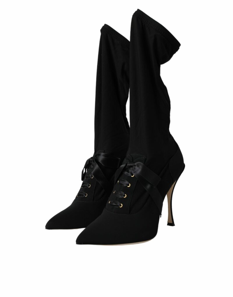 Dolce & Gabbana Black Stiletto Heels Mid Calf Boots Shoes - Image 3