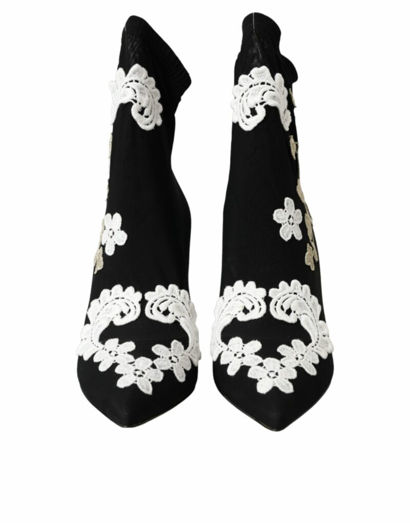Dolce & Gabbana Black White Embroidery Slip On Boots Shoes - Image 2