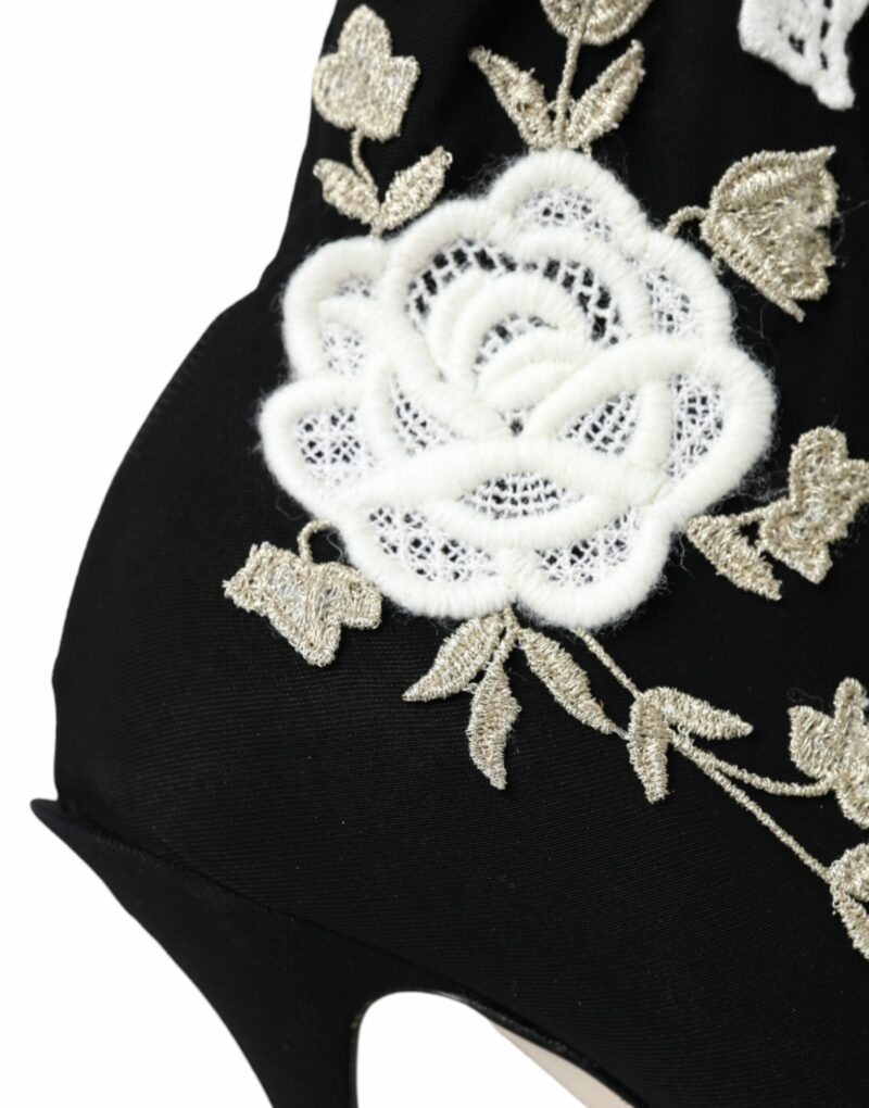 Dolce & Gabbana Black White Embroidery Slip On Boots Shoes - Image 6