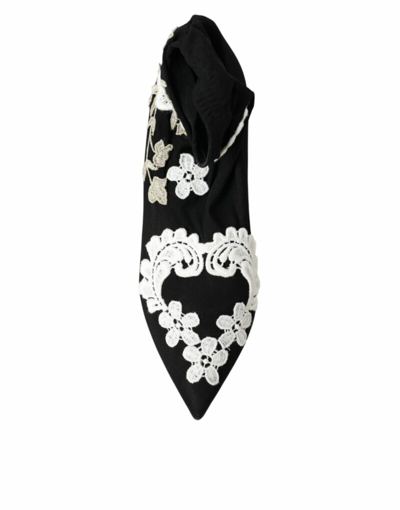 Dolce & Gabbana Black White Embroidery Slip On Boots Shoes - Image 7