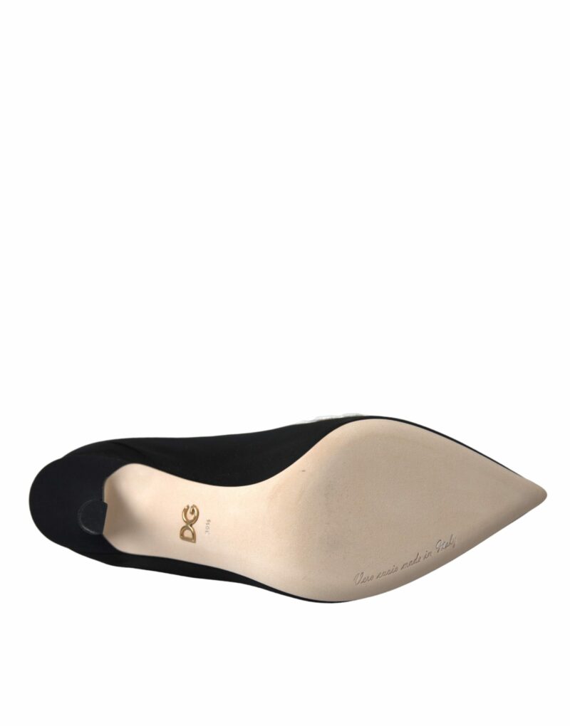 Dolce & Gabbana Black White Embroidery Slip On Boots Shoes - Image 8