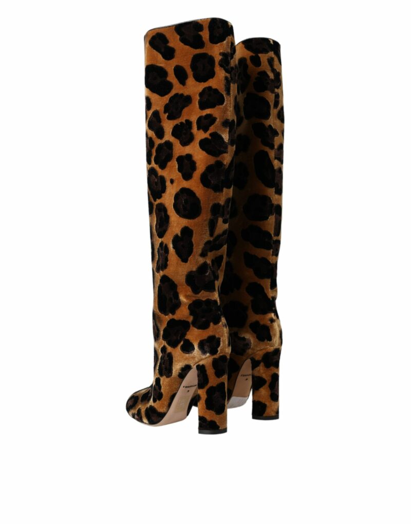Dolce & Gabbana Brown Giraffe Velvet Leather Boots Shoes - Image 4