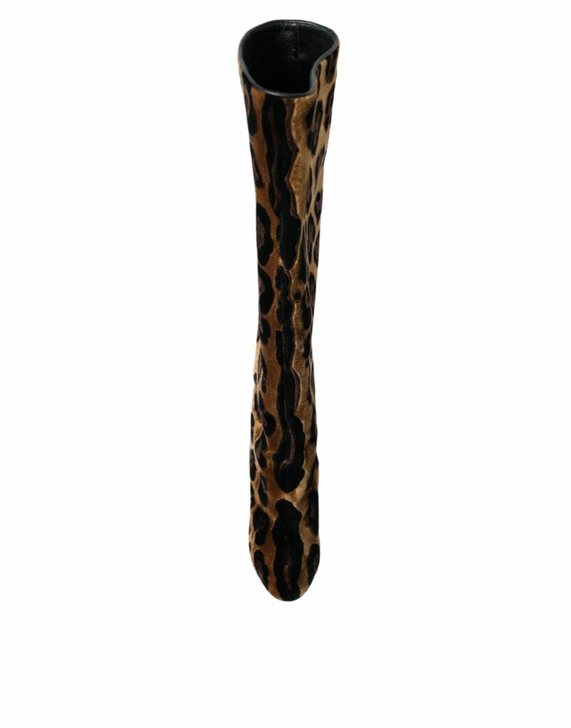 Dolce & Gabbana Brown Giraffe Velvet Leather Boots Shoes - Image 7