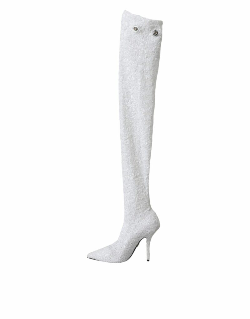 Dolce & Gabbana White Heels Stiletto Knee High Boots Shoes - Image 4