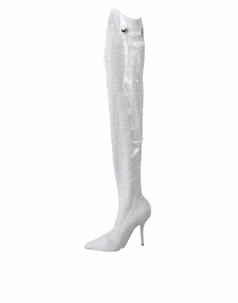 Dolce & Gabbana White Heels Stiletto Knee High Boots Shoes - Image 5