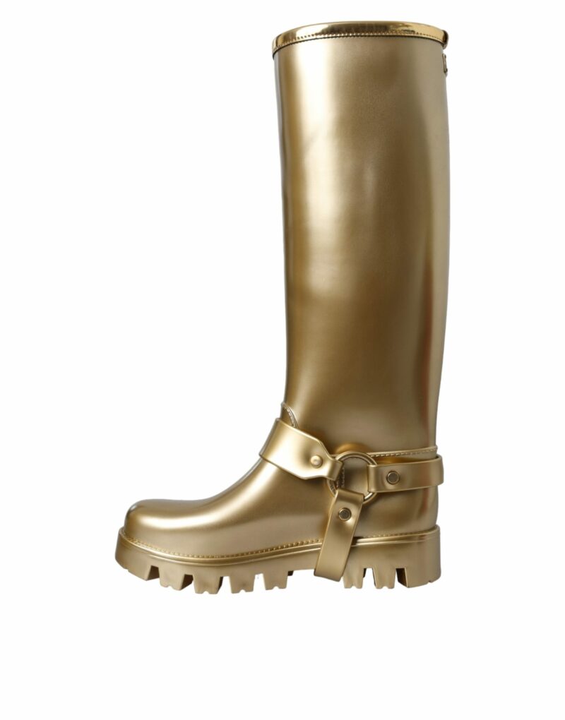 Dolce & Gabbana Metallic Gold Rubber PVC Rain Boots Shoes - Image 5