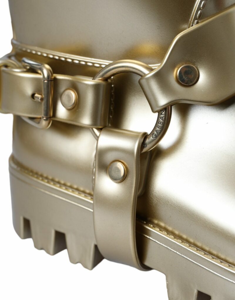 Dolce & Gabbana Metallic Gold Rubber PVC Rain Boots Shoes - Image 7