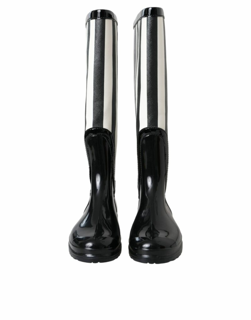 Dolce & Gabbana Black Rubber Knee High Flat Boots Shoes - Image 2