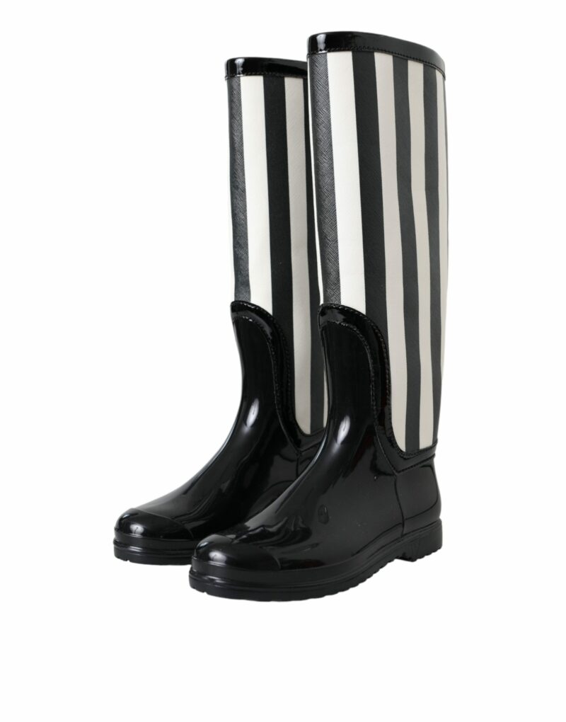 Dolce & Gabbana Black Rubber Knee High Flat Boots Shoes - Image 3