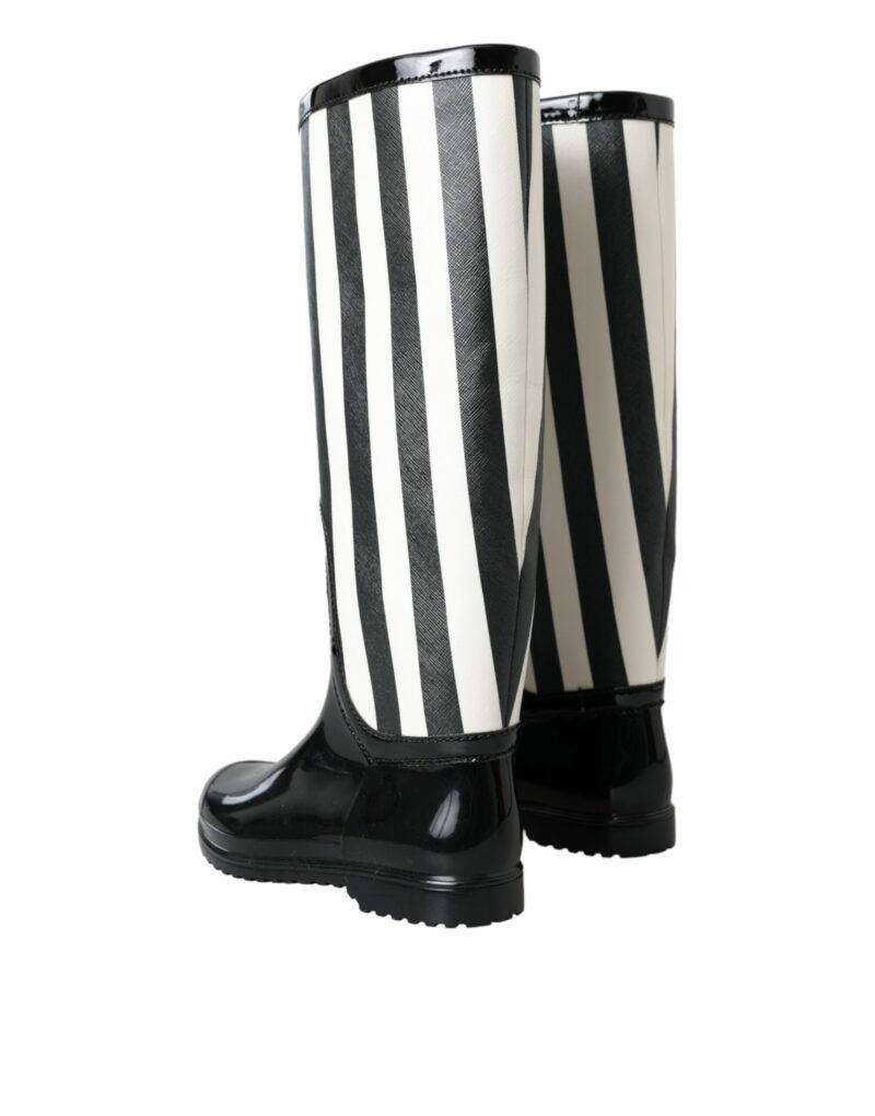 Dolce & Gabbana Black Rubber Knee High Flat Boots Shoes - Image 4