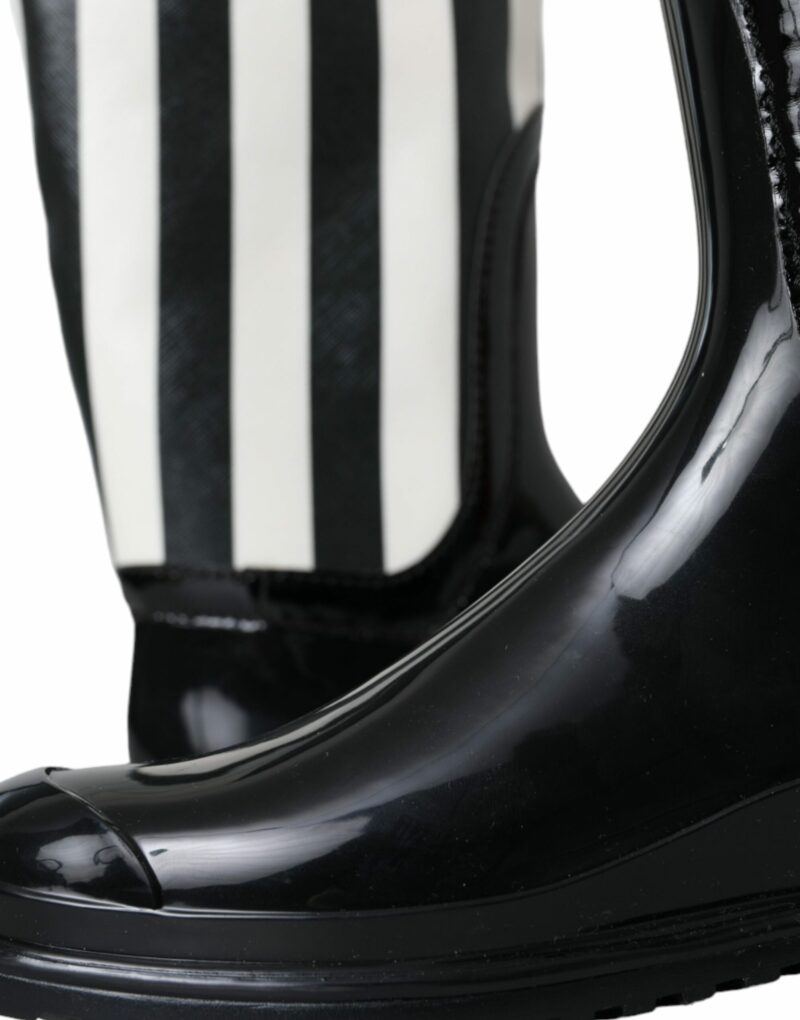 Dolce & Gabbana Black Rubber Knee High Flat Boots Shoes - Image 8