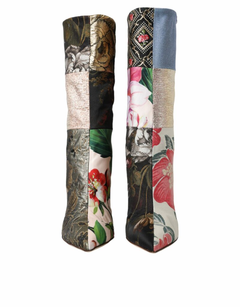 Dolce & Gabbana Multicolor Patchwork Print Heeled Boots Shoes - Image 2